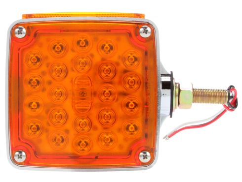 Signal-Stat, LED, Red/Yellow Square, 24 Diode, LH, Dual Face, Vertical Mount, Side Marker, 3 Wire, Pedestal Light, 1 Stud, Chrome, Stripped End/Ring Terminal
