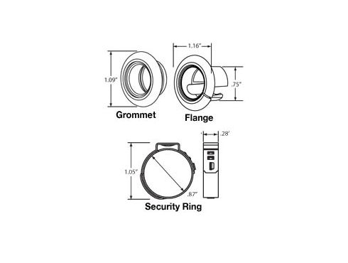 Open Back, .070"-.125" Diameter, Black Rubber, Sealing Grommet for 33 Series and 0.75 in. Lights, Round