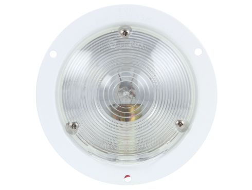 Signal-Stat, Incandescent, Clear Round, 1 Bulb, Back-Up Light, White Flange Mount, Hardwired, Stripped End, 12V