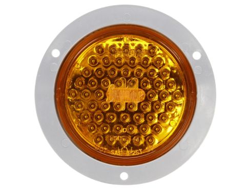 Super 44, LED, Yellow Round, 60 Diode, Front/Park/Turn, Gray Polycarbonate, Flange Mount, 12V, Fit 'N Forget S.S., Straight PL-3 Female, Kit