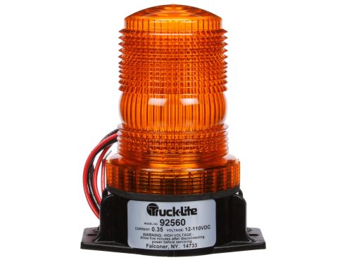 Low Profile Beacon, Amber, Permanent Mount/Pipe Mount, Hardwired, Stripped End
