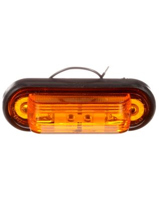 26 Series, Incandescent, Yellow Oval, 2 Bulb, Marker Clearance Light, P2, Black Rubber 2 Screw, Hardwired, Stripped End, 12V