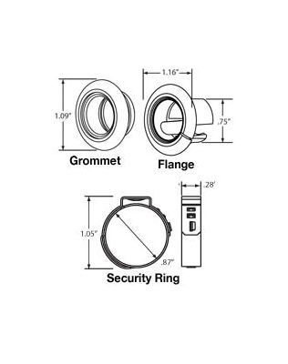Open Back, .070&quot;-.125&quot; Diameter, Black Rubber, Sealing Grommet for 33 Series and 0.75 in. Lights, Round