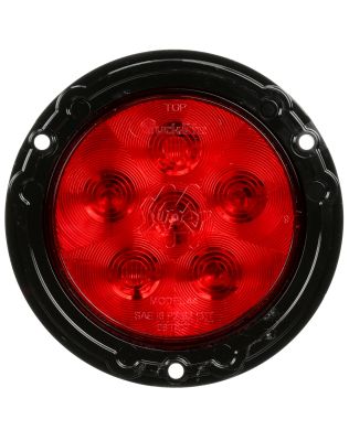 Super 44 LED 4" Round 6 Diode Red Polycarbonate Lens, Black Polycarbonate Flange Mount,Fit 'N Forget S.S. Straight Female PL-3 12V, P2|I6|S2|T  Stop Turn Tail Light Kit, Bulk