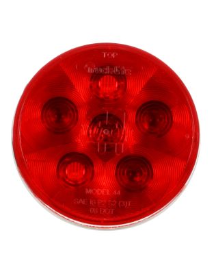 Super 44 LED 4" Round 6 Diode Red Polycarbonate Lens, Grommet Mount,Fit 'N Forget S.S. 12V, P2|I6|S2|T Stop Turn Tail Light, Bulk