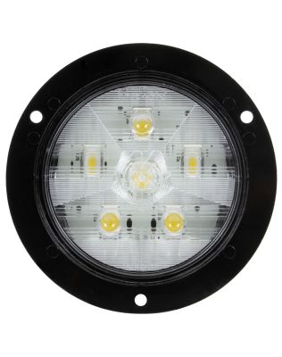 Super 44 4" LED Round 6 Diode Clear Polycarbonate Lens, Black Polycarbonate Flange Mount Fit 'N Forget S.S. No Plug 12V, R Back-up Light