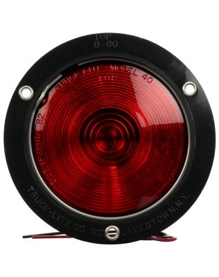 80 Series, Incandescent, Red, Round, 1 Bulb, Stop/Turn/Tail, Steel Black Flange Mount, Hardwired, Blunt Cut, 12V