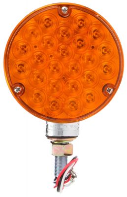 Signal-Stat, LED, Yellow Round, 24 Diode, Single Face, 3 Wire, Pedestal Light, 1 Stud, Chrome, Stripped End/Ring Terminal